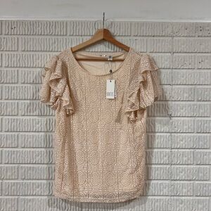 Kaktus Ivory Lace Ruffle Sleeve Blouse | Size L | NWT